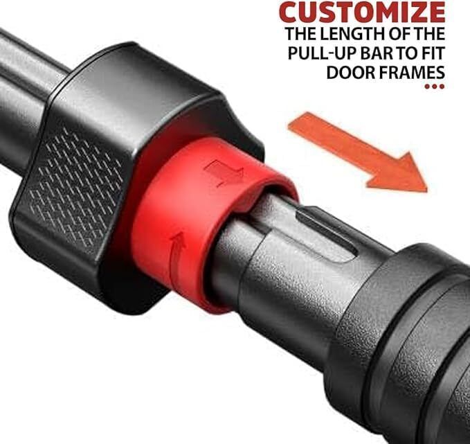 Heavy-Duty Adjustable Pull-Up Bar That Can Be Installed Without Drilling, Suitable for Door Frames with a Width of 65-100 Cm, Perfect for Home Gyms And Doorway Workouts. The Main Body Is Made of Black Carbon Steel And Features Resistance Training