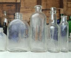 468 - Set of 6 Vintage Clear Glass Cork Screw Top Collectible Decorative Bottles