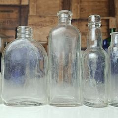 468 - Set of 6 Vintage Clear Glass Cork Screw Top Collectible Decorative Bottles