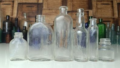 468 - Set of 6 Vintage Clear Glass Cork Screw Top Collectible Decorative Bottles