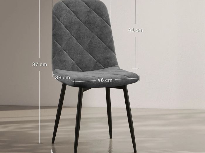 Set 4 velvet Dining Chairs with backrest, velvet-look upholstered chairs with metal legs, for dining table, gray