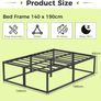 46 cm High Metal Bed Frame 140x190 cm, Heavy Duty Platform Bed Frame with Steel Slats Support, Large Underbed Storage, Noise Free, Easy Assembly, Black Image 3