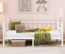 Single Daybed Frame 3ft Sofa Bed Steel Slats Platform Bed Frame 90x190 cm Children Bed For Living Room Guest Room,White