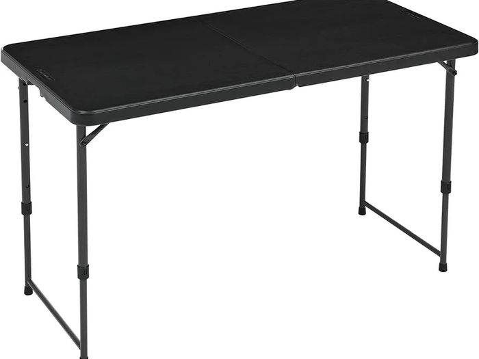Basics 4-Foot Folding Table with Adjustable Height, Lightweight Portable Folding Tables for Indoor & Outdoor, Auto-Locking Legs, Carrying Handle, 121.4 x 60.7 x 86.1 cm, Black
