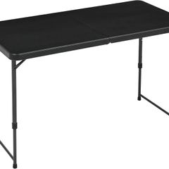 Basics 4-Foot Folding Table with Adjustable Height, Lightweight Portable Folding Tables for Indoor & Outdoor, Auto-Locking Legs, Carrying Handle, 121.4 x 60.7 x 86.1 cm, Black
