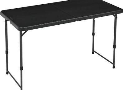 Basics 4-Foot Folding Table with Adjustable Height, Lightweight Portable Folding Tables for Indoor & Outdoor, Auto-Locking Legs, Carrying Handle, 121.4 x 60.7 x 86.1 cm, Black