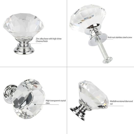 BNIB 4 Pack 30mm Crystal Glass Cabinet Door Knobs Cupboard