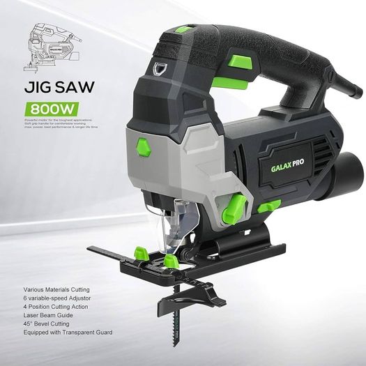 SALE 800W 3000 SPM Jig Saw Tool, Max 45 Degree Bevel Cutting Angle, 6 Adjustable Speeds, 4-Position Orbital Action,Laser Guide, Max Cutting Capacity: 100mm Wood, 10mm Metal
