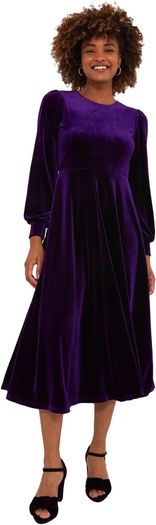 Joe Browns women's velour long-sleeved midi dress, purple, size 36 / S