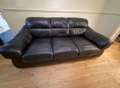 black leather 3-seater sofa / couch