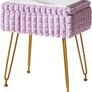 Rectangle Vanity Chair with Storage Space, Footrest Footstool Ottoman, Vanity Stool, Dressing Table Chair, with Anti-Slip Feet, for Makeup Room, Bedroom, Square Grid Pattern, Purple Image 4