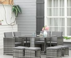 8-Seater Rattan Furniture Set Wicker Weave Patio Dining Table Seat