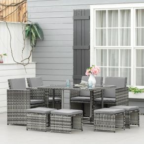 8-Seater Rattan Furniture Set Wicker Weave Patio Dining Table Seat