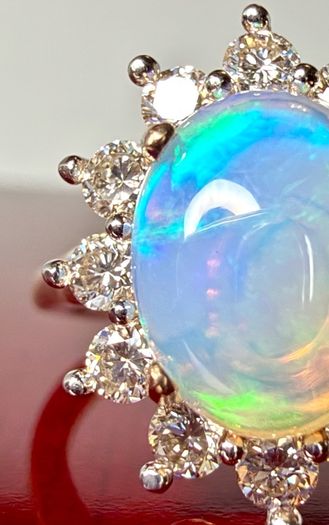 Diamond Ethiopian Opal & Lab-Grown Diamond Ring