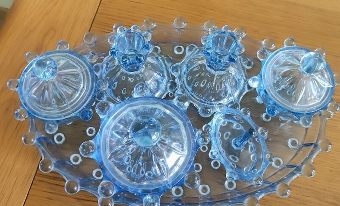 Vintage Dressing Table Set Dresser Glassware Blue Bubble Mid Century Retro 1950s