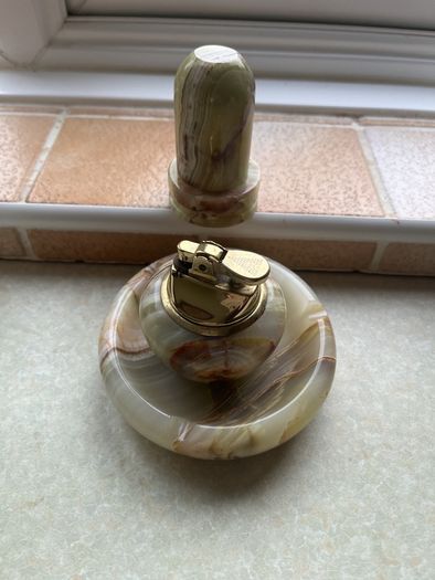 Vintage Japanese Green/Brown 1960's Onyx Marble Stone 3 pce set