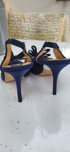 Kate Spade navy glitter bow peep toe sling back heels Sz 42 (Fit 8-8.5UK) - Bnwt - Rrp 360