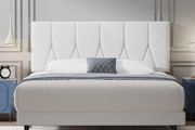King Bed Frame, White, Upholstered Wooden Slat Bed Frame with Headboard, Easy Assembly, Underbed Storage, No Box Spring Needed 150 200