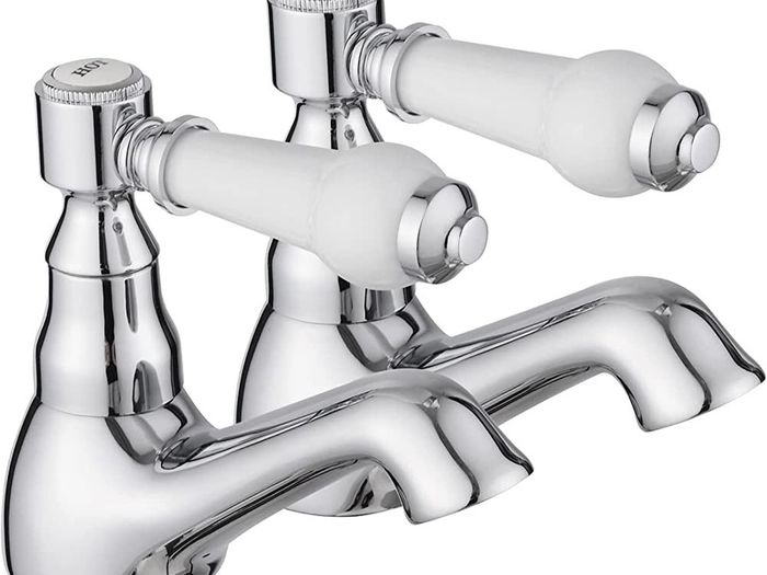 Pair of Basin Taps Hot and Cold Water Bathroom Sink Cross Handle Ceramic Levers 1/2" Tap Faucets Set 2 (FREE POSTAGE)