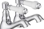 Pair of Basin Taps Hot and Cold Water Bathroom Sink Cross Handle Ceramic Levers 1/2" Tap Faucets Set 2 (FREE POSTAGE)