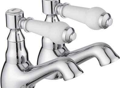 Pair of Basin Taps Hot and Cold Water Bathroom Sink Cross Handle Ceramic Levers 1/2" Tap Faucets Set 2 (FREE POSTAGE)