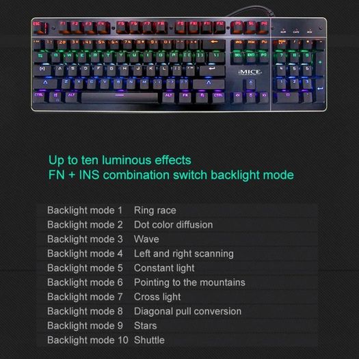 New IMICE MK-X80 USB Wired Luminous Lit Mechanical Gaming Keyboard Black