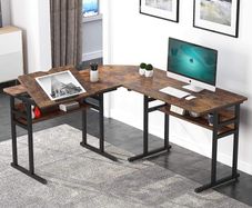 _L-shaped desk, computer desk corner desk, computer desk with tiltable drawing board, PC desk angle combination for office work study room
