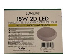Integrated Bulkhead Ceiling Light LED 15W IP65 with Microwave Motion Sensor BNIB