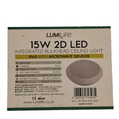 Integrated Bulkhead Ceiling Light LED 15W IP65 with Microwave Motion Sensor BNIB