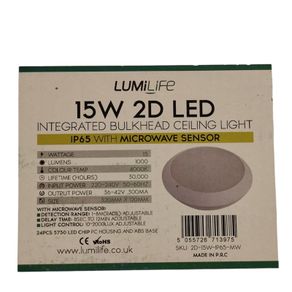 Integrated Bulkhead Ceiling Light LED 15W IP65 with Microwave Motion Sensor BNIB