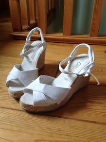 Size 4 (37) White Wedge Sandals