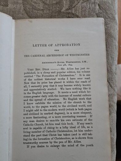 The Formation Of Christendom. By T. W. Allies Vol I. 1904 Hardback In Good Condition.  See Photos For Same.
