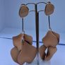 Oval Beige Gold Rim Elegant Strand Drop Multi Tassel Petal Satin Earrings Image 3