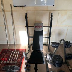 Home Gym, weights, bench, and misc