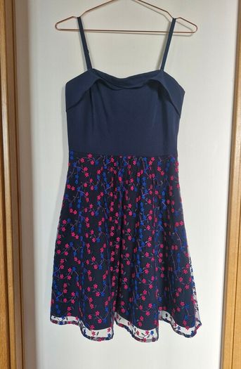 Orsay dress navy with blue and red/pink s. 38/10