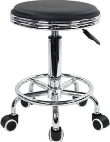 NEW SALE | Round Rolling Stool with Foot Rest PU Leather Height Adjustment Modern Industrial Metal Style Swivel Spa Salon Tattoo Work Massage Stools Small