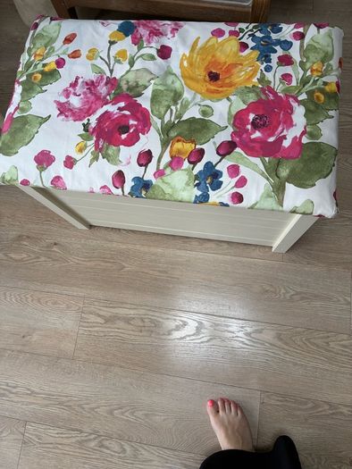 Wicker chair, cushion & matching storage chest