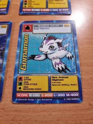 12 Rookie level Digimon cards. 1999