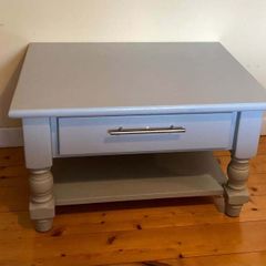 Blue Wooden Coffee Table with Storage Drawer & Lower Shelf