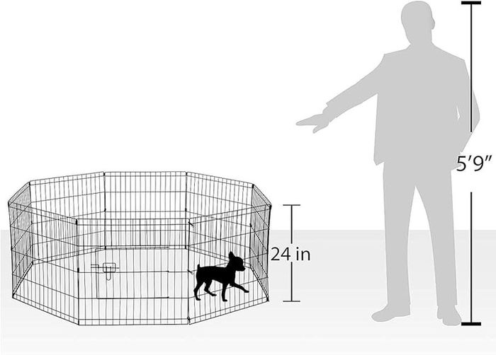 UNDERDOG 8 Panel Playpen Suitable for Dogs/Puppies/Cats & Rabbits foldable ideal for Indoor/Outdoor use puppy play pen (61cm, Black)