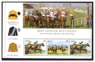 1996 Ireland Irish Horse Racing Commemorative Stamps Booklet Pane Mint Never Hinged (MNH). Hibernian HP87.