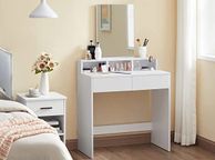 main image for ad Dressing Table with Rectangular Mirror and 2 Drawers Cosmetic Table with 3 Open Compartments Dressing Table for Makeup Modern