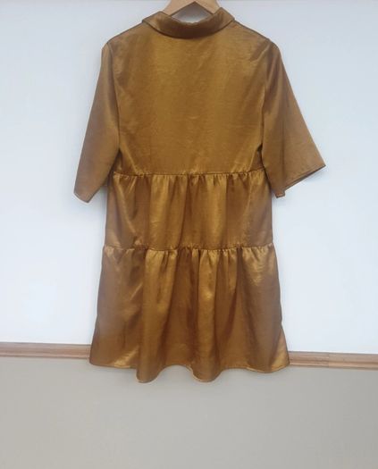 Object gold mustard ruffle flounce tiered smock shirt collar dress size EU 40