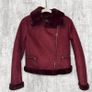 Pull&Bear Size S Burgundy Faux Suede Shearling Aviator Jacket Fur Lined Biker Coat Image 6