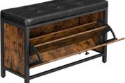_Shoe Bench Padded Shoe Organiser with Flap Shoe Cabinet for 6 Pairs of Shoes Steel Frame Industrial Design Vintage Brown/Black