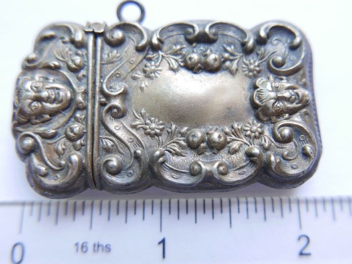 RARE!! Antique Sterling Silver Engraved Matchbox Pendent MATCH SAFE Vesta Case - Late 1800s