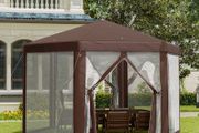 Hexagonal Garden Gazebo - Patio Party Outdoor Canopy Tent Sun Shelter with Mosquito Netting and Zipped Door, Brown