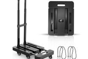 Folding Hand Truck, 6 Wheels Fold Up Hand Cart with 2 Elastic Ropes, Portable 225KG Capacity Heavy Duty Luggage Cart