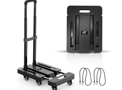 Folding Hand Truck, 6 Wheels Fold Up Hand Cart with 2 Elastic Ropes, Portable 225KG Capacity Heavy Duty Luggage Cart