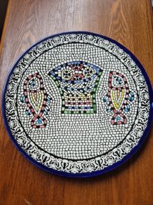 Tabgha - Miracle of Loaves and Fish Armenian Ceramic Plate - Large Mosaic Plate. Religious.